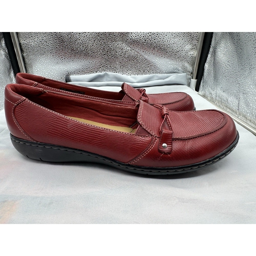 Clarks Bendables Shoes Womens 11 N Red Leather Slip On Dress Loafers Comfort - Picture 5 of 10